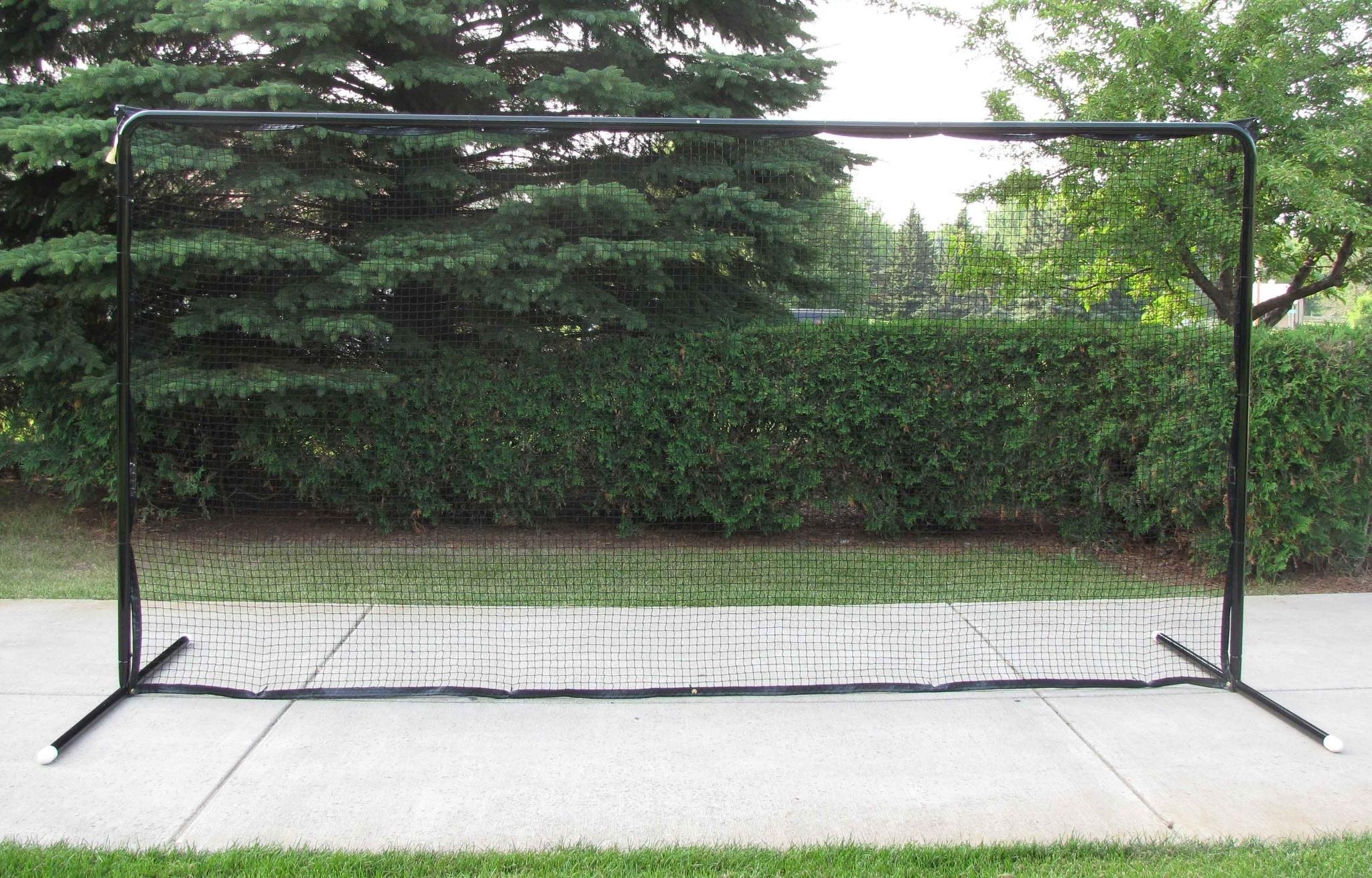 14.5’ x 7.5’ Straight, Self-Standing, 2-Pole Steel Backstop with Premium Black Powder-Coated Finish; Great for Containing Balls and Pucks in Your Backyard.