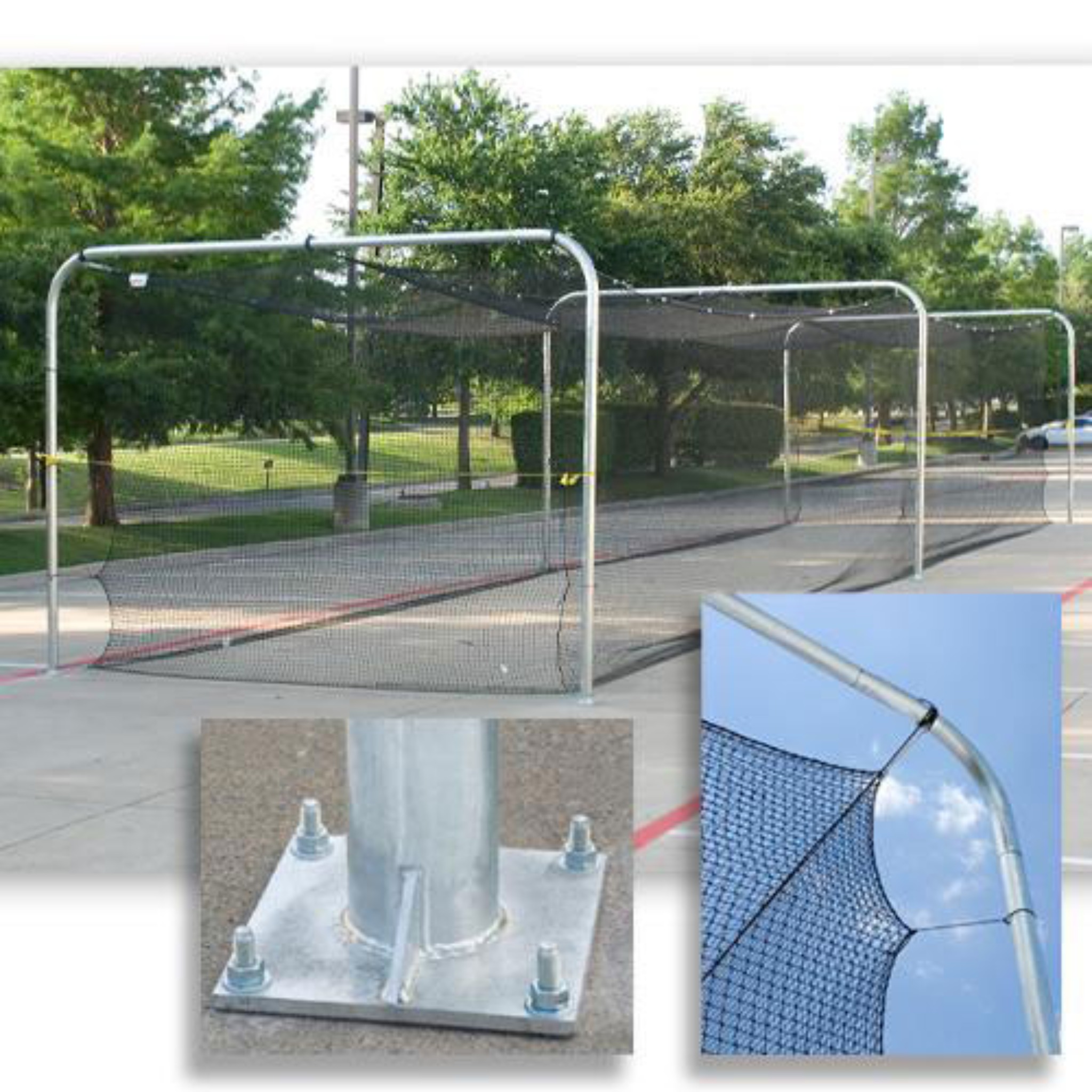 Batting Tunnel Frames are Heavy-Duty Galvanized Steel Pipes and Come in 3-Section Frames for a 55’ Tunnel and 4-Section Frames for a 70’ Tunnel.