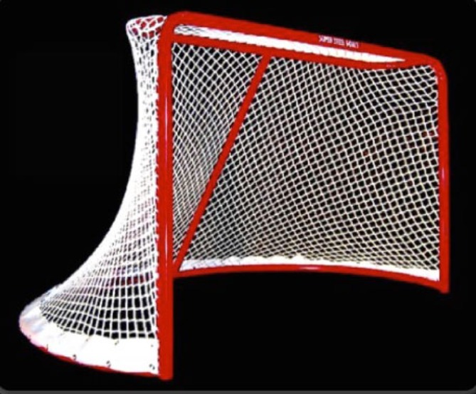 6’ x 4’ Steel Hockey Goal Frame; 40” Rounded Base Depth, 2-1/4” Steel Tubing, and Welded Lacing Bar for Attaching Net; Premium Red Powder-Coated Finish.