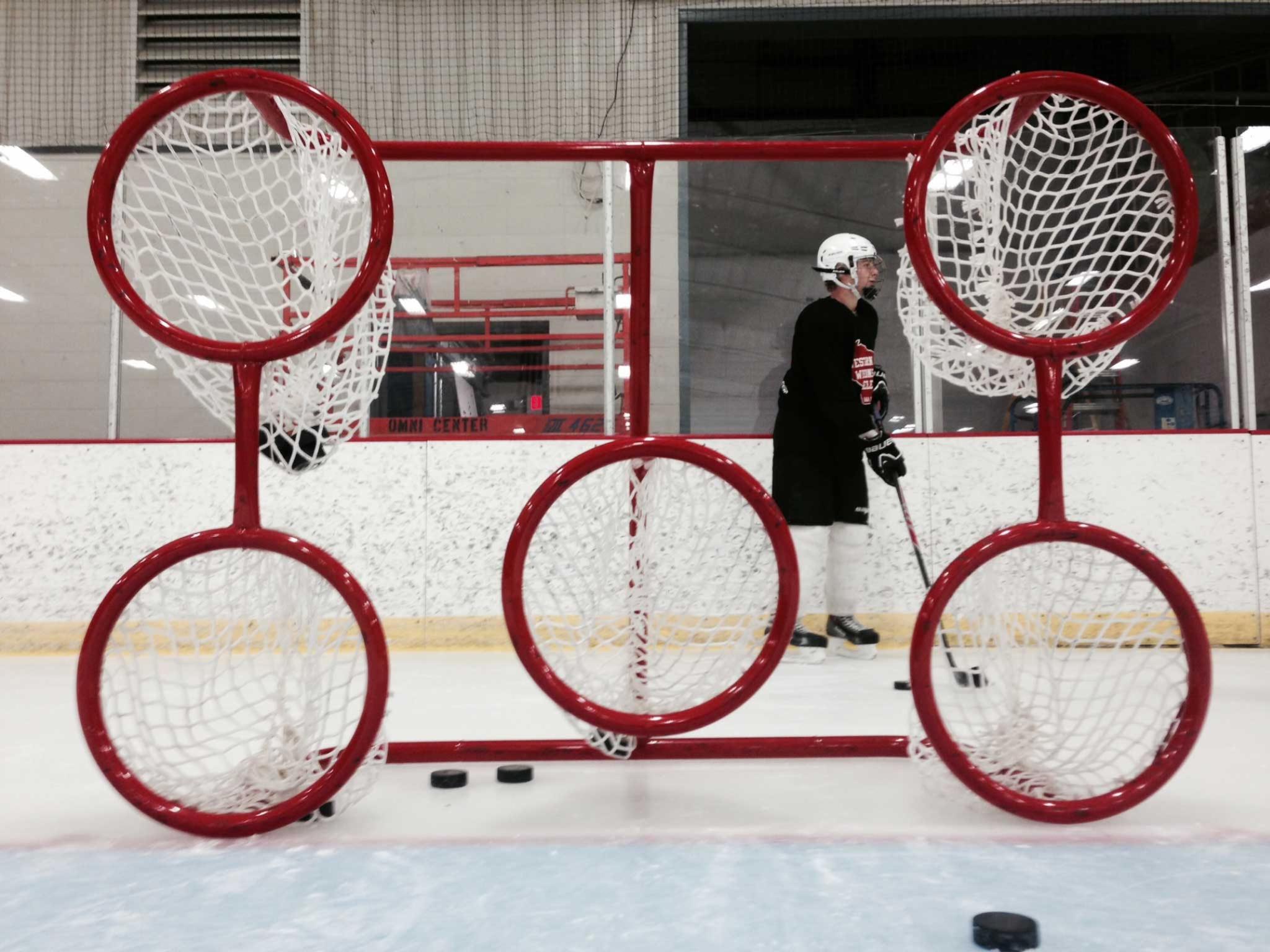 Steel Hockey Training Goals for Shooting Practice and Accuracy, Made in the USA, with Welded Lacing Bar for Net Attachment.