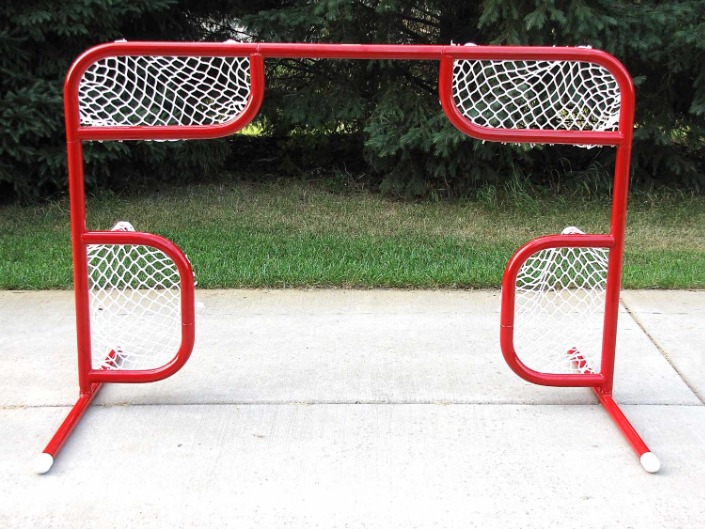 6’ x 4’ Steel Hockey Training Goal Front with Four Corner Shooting Holes; Welded Lacing Bar for Attaching Net; For Hockey Shooting Practice and Accuracy.