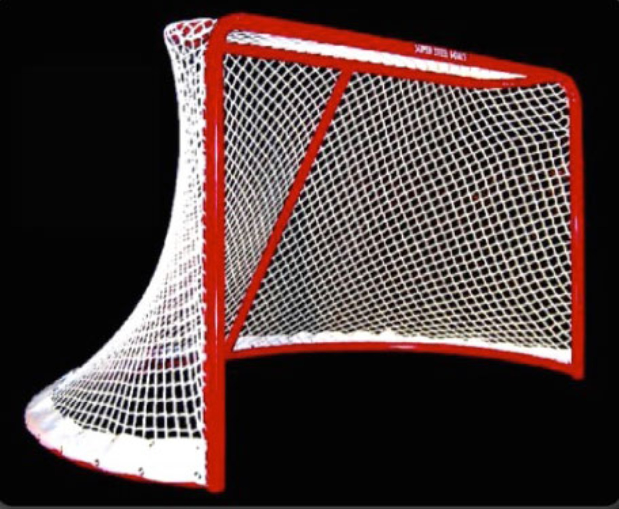 Full Size Steel Hockey Goals, Made in the USA, with Welded Lacing Bar for Attaching Net.