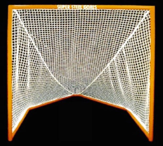6’ x 6’ Steel Lacrosse Goal Front with 7’ Deep Obtuse Base and 90 Degree Mitered Upper Corners; Premium Orange Powder-Coated Finish.