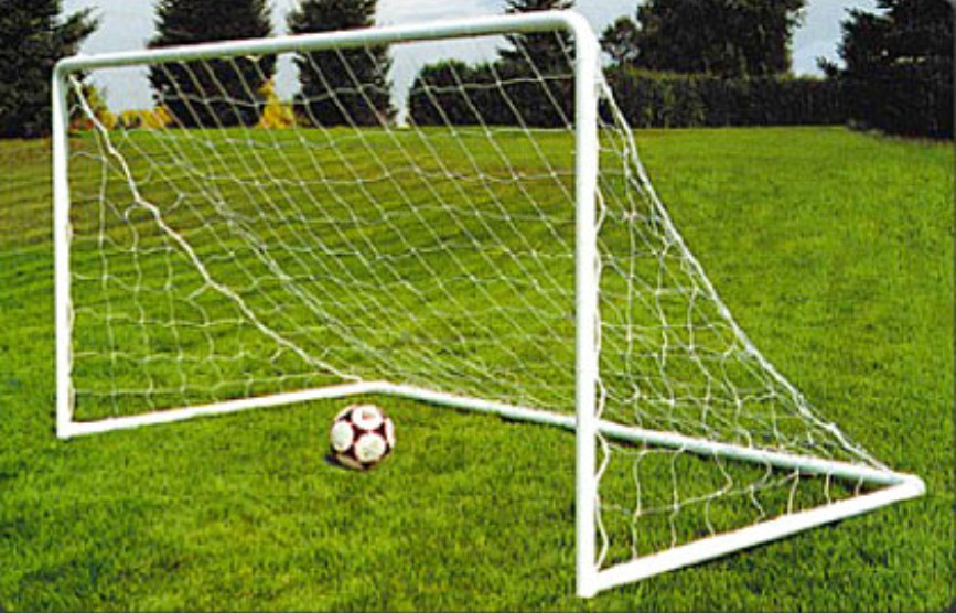 Heavy-Duty Steel Soccer Goal with Quality White Powder Coat Finish; 9.5' x 4.5' with 5' Base Depth or 6.5' x 4' with 3' Base Depth.